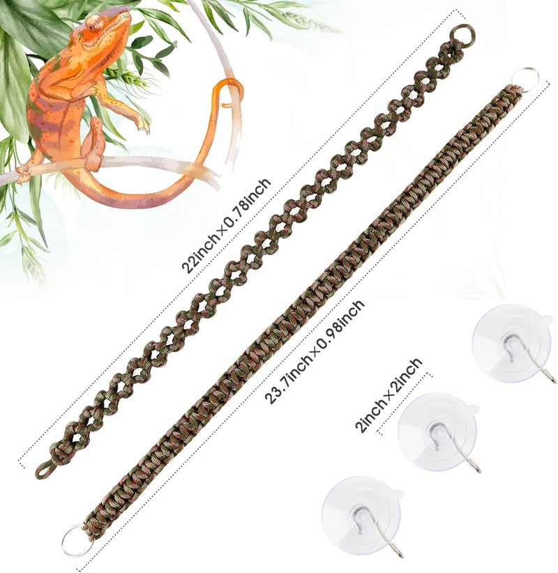 FiveBull 2 Pcs Reptile Vines for Climbing Bendable Jungle Vines Made of Handmade Umbrella Cord Weaving Rope Decor with 3 Suction Cup Accessories for Chameleon Crab Lizards Snakes Gecko Frog Hermit Crab - Image 2